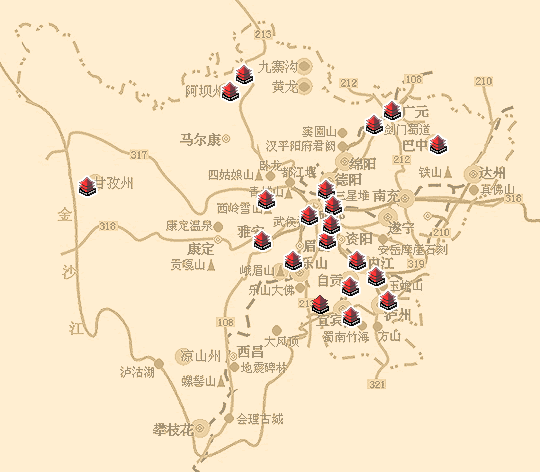 四川古镇旅游地图